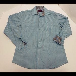 Men’s Luchiano Visconti Blue Grey Paisley Shirt, M